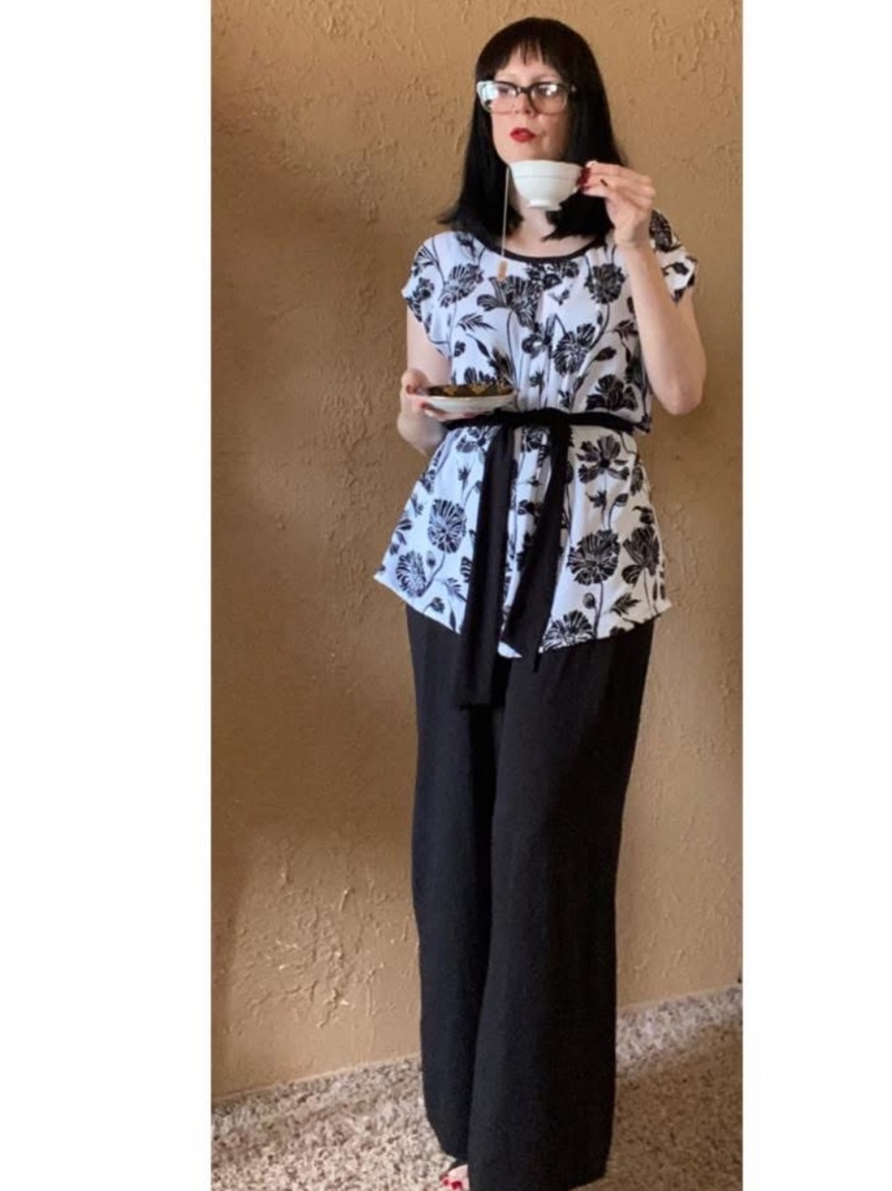 Handmade Black Floral Print Gertie Harlow Beach Pajamas Lounge Pants Blouse